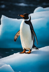 Fototapeta premium An emperor penguin on an iceberg in Antarctica
