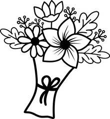 Vector illustration of a bouquet of flowers, a black and white bouquet with individual flowers. Used for greeting cards, wedding invitations, birthday, Valentine's Day, Mother's Day.