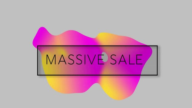 Animation of massive sale text over colourful shapes