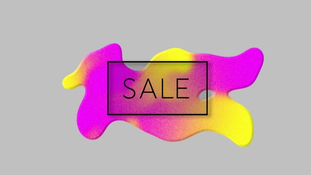 Animation of sale text over colourful shapes