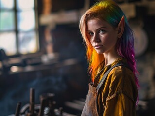 Obraz premium a woman with colorful hair and an apron