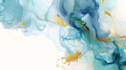 Abstract liquid airy watercolor in form of smoke with gold elements.