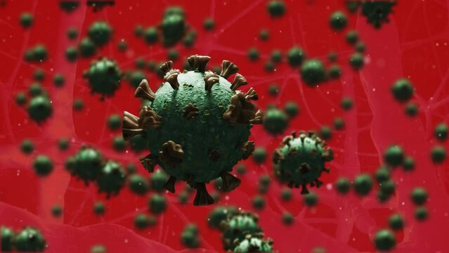 Animation of spots over virus cells on red background