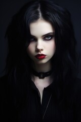 Fototapeta premium a woman with black hair and red lipstick