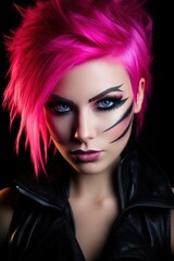 Fototapeta premium a woman with pink hair and black makeup