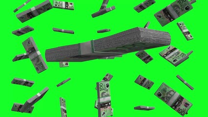 100 Australian Dollars Banknote Falling Animation Green Screen