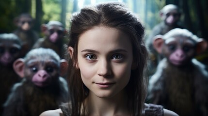 Obraz premium a woman with monkeys in the background