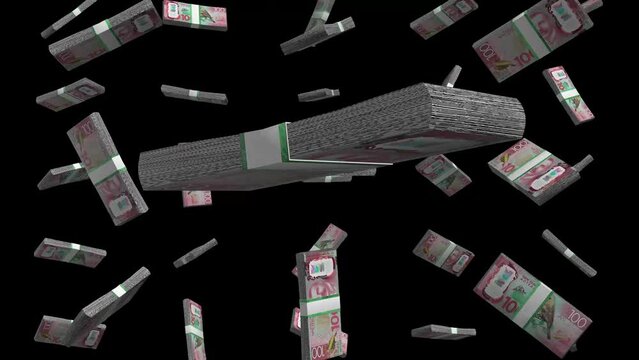 New Zealand 100 Dollars Falling Animation Black Background