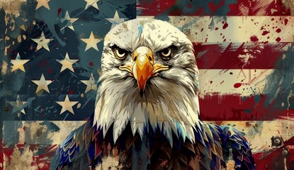 a depiction of an eagle on an american flag background Generative AI