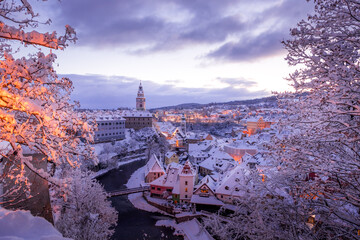 Winter view of Cesky Krumlov in winter, Czech Republic.