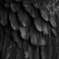 Obraz premium Black Swan Feathers Background, Black Plume Pattern, Wings Feather Texture with Copy Space
