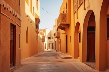 Fototapeta na wymiar Traditional Arabian Street, Warm Colors, Traditional Historical District Arabic Architecture, Middle East