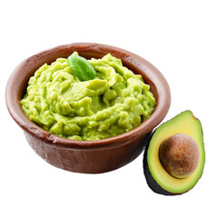 bowl of guacamole with avocado isolated on white background. With clipping path