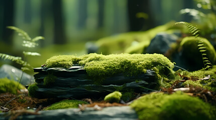 Naklejka na ściany i meble Green moss on stones in the forest