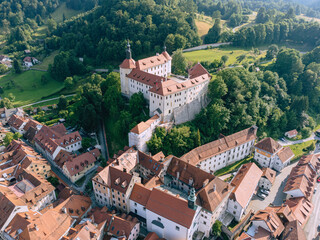 Skofja Loka Castle and Museum, Medieval Town, Aerial View, Slovenia