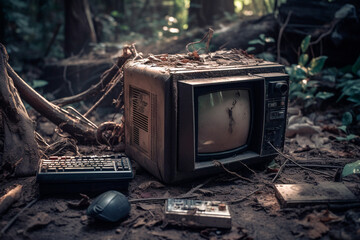 Broken Gray Television Abandoned in the Desert