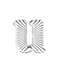 White symbol with silver ultra thin horizontal straps. letter u