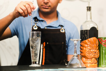 The bartender preparing a refreshing colorful drink