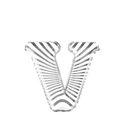 White symbol with silver ultra thin horizontal straps. letter v