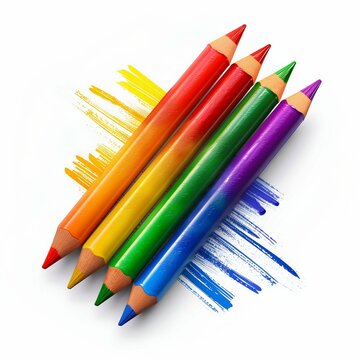 Colorful Pencils with Paint Splashes Isolated on White Background. Generative ai