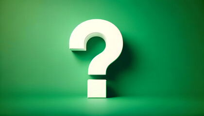 Question mark asking questions interrogation point sign white ? symbol 3d rendering isolated on green background