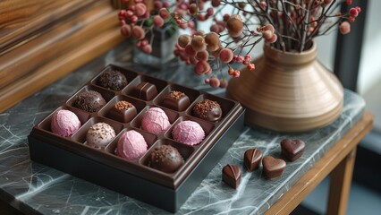 Chocolate candy hearts and flowers