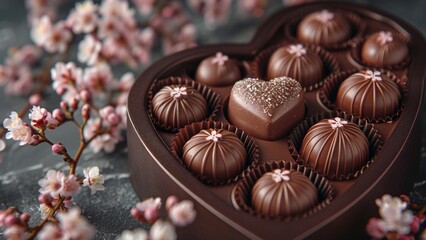 Chocolate candy hearts and flowers