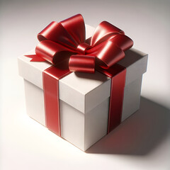 3D-rendered gift box with a glossy red ribbon on a white background, embodying elegance