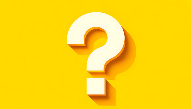 Question mark asking questions interrogation point sign white ? symbol 3d rendering isolated on yellow background