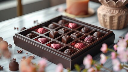 Chocolate candy hearts and flowers