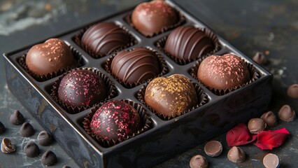 Chocolate candy hearts and flowers