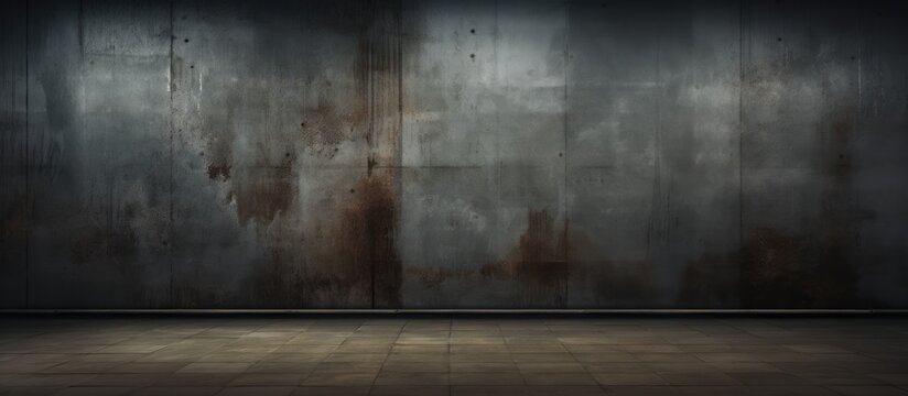 The room is devoid of any furniture or occupants, featuring a gritty brick floor and walls covered in rust stains and dirt. The atmosphere exudes neglect and decay.