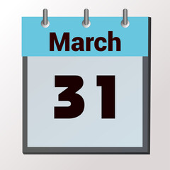 vector calendar page with date March 31, light colors