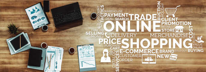 Online shopping and Internet Money Payment Transaction Technology. Modern graphic interface showing...