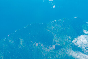 Aerial photography of Honolulu to Hilo from the plane. Lava flows on the southwestern coast of Maui
 
