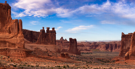 Red rock canyon formations in Arches National Park, Moab, Utah, United States
