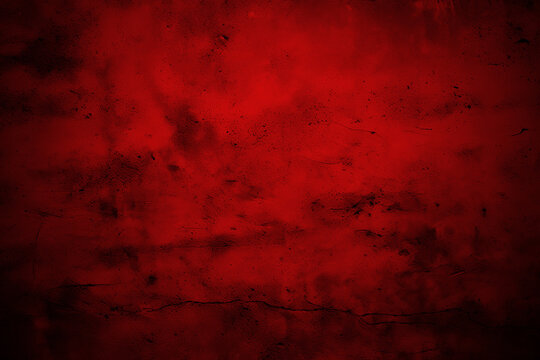 Red grunge background with scratches dirty scarlet burgundy cement textured wall. Vintage wide long backdrop for design web banner