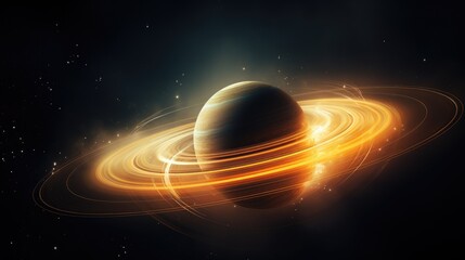 Planet saturn in space realistic illustration. Planet saturn close up. Saturn poster, print, 3D wallpaper, painting, art. Fire rings of Saturn.