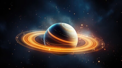 Planet saturn in space realistic illustration. Planet saturn close up. Saturn poster, print, 3D wallpaper, painting, art. Fire rings of Saturn.