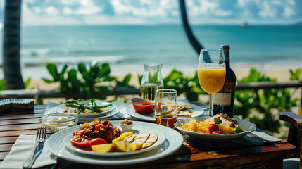 Dinner with wine on an Exotic Coast
