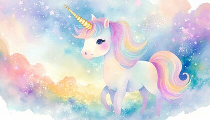 Obraz na płótnie Canvas Dessin de licorne et décor arc-en-ciel, univers coloré aux couleurs de princesses. 