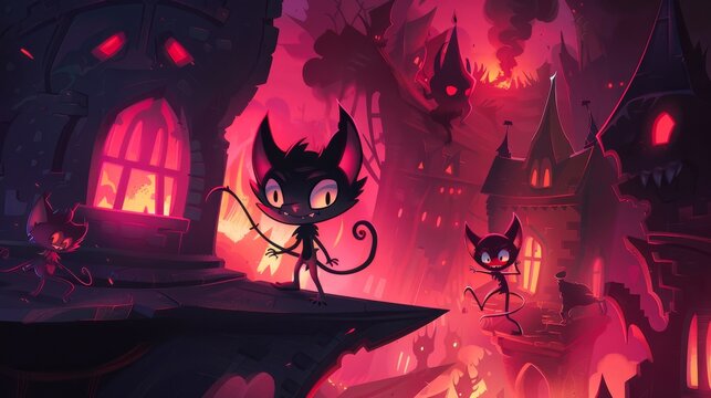 Whimsical inferno Adorable devils among sharp shadows