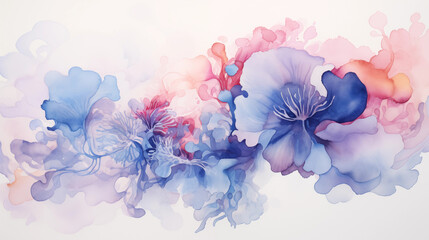 Abstract Watercolor Floral Design with Colorful Washes.