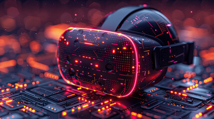 Futuristic VR Headset in a Tech-Inspired Setting - obrazy, fototapety, plakaty