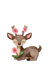 Spring deer with pink flowers