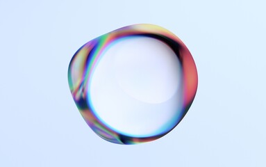 Abstract iridescent shape, colorful bubble, 3d render