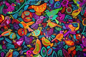 Molas from Panama Kuna Islands Bright Colorful Birds - obrazy, fototapety, plakaty
