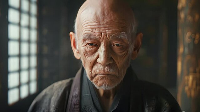Close up portrait of Hakuin Ekaku, one of the most influential figures in Japanese Zen Buddhism