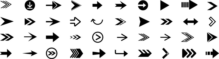 Black arrow icons. Arrows set vector icons. Arrow collection .Simple cursor sign .Curved and Right arrow. Click buttons . Pointer symbol .	
