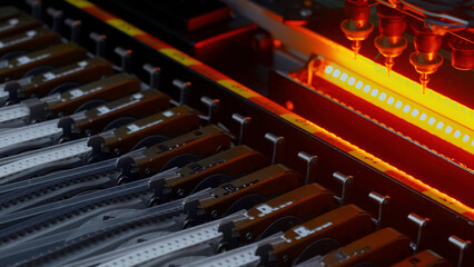 High speed machine for pick and test electronic chips. Creative. Manufacture of electronic chips.